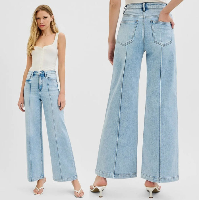 RISEN High Waist Pintuck Detailed Wide Leg Jeans