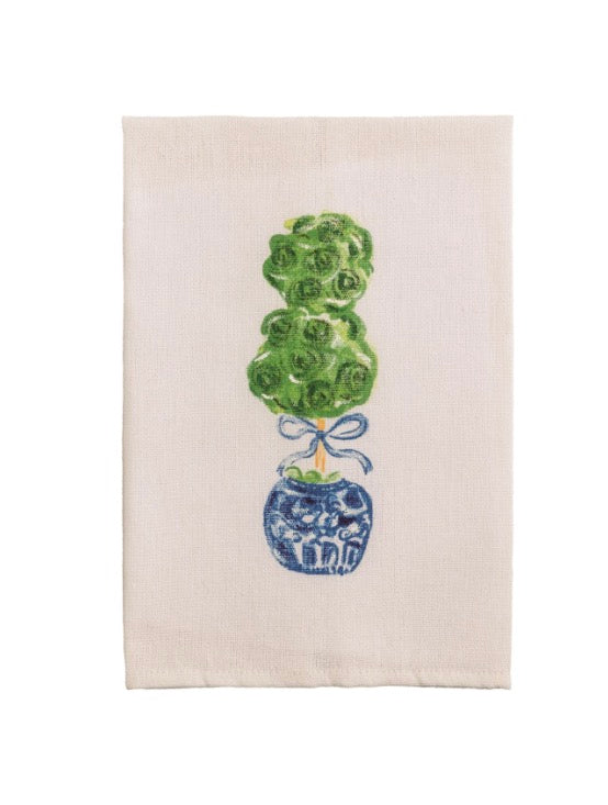 Mudpie Hand-painted white cotton towel.