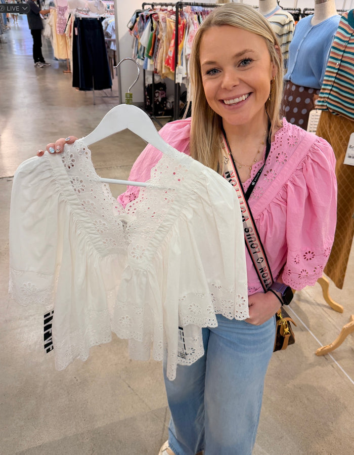 Eyelet Button Flowy Top