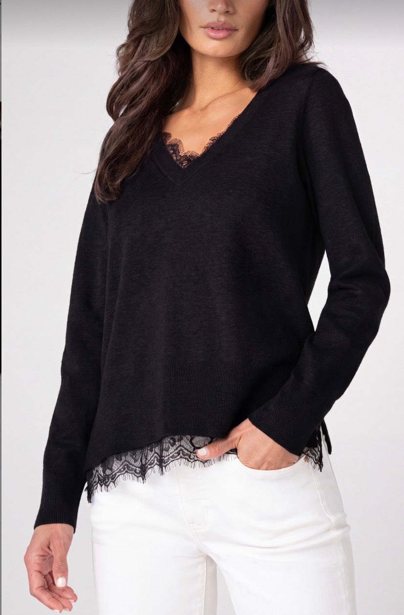 Liverpool V-neck Long Sleeve Sweater W/ Lace