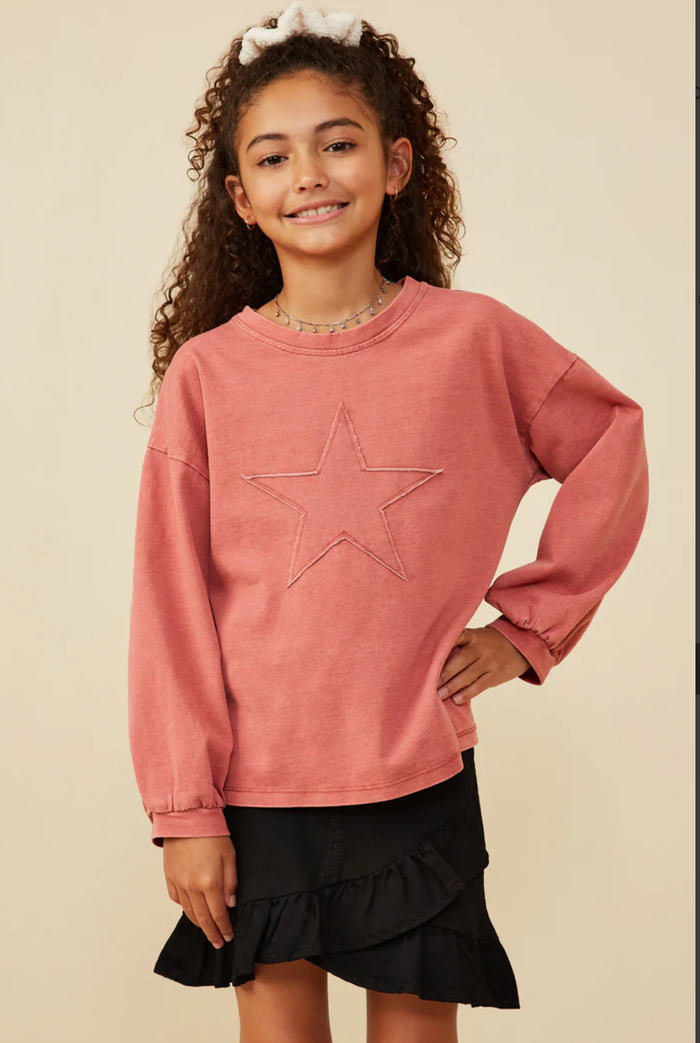 Girls Tonal Star Patch Washed Sweatshirt