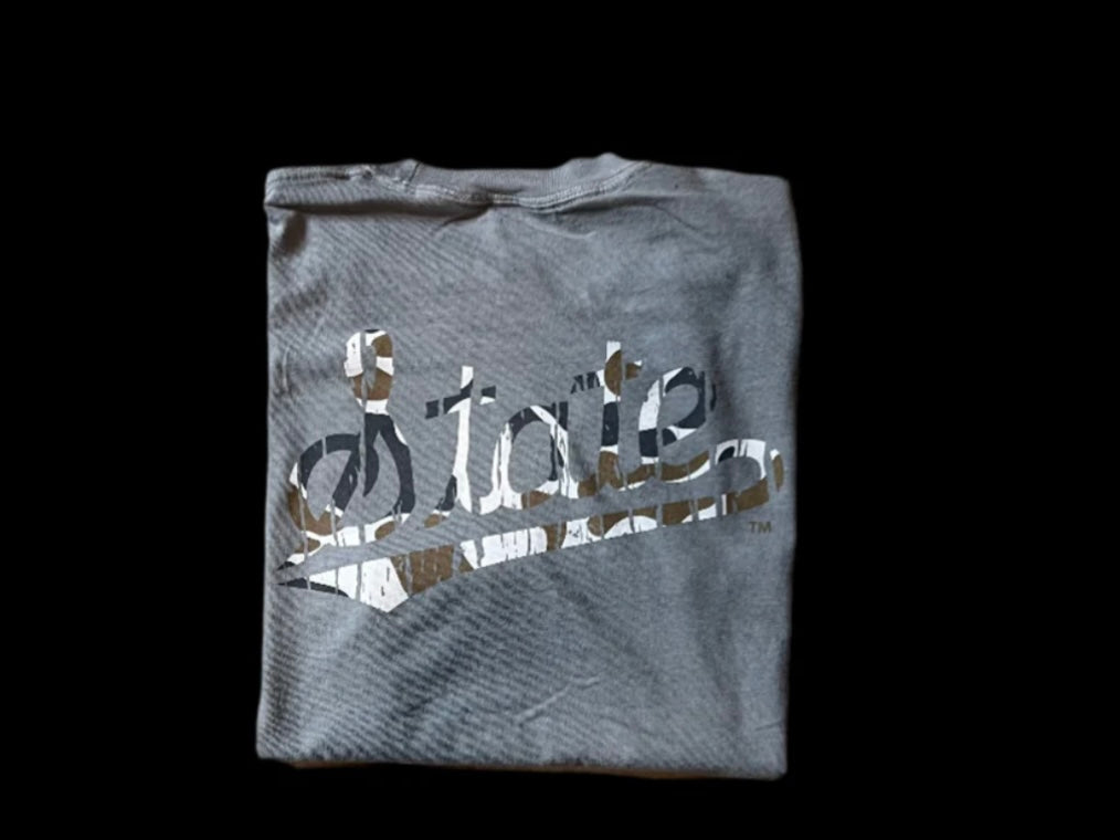 Speckle Bellies-MSU Script Camo Tee