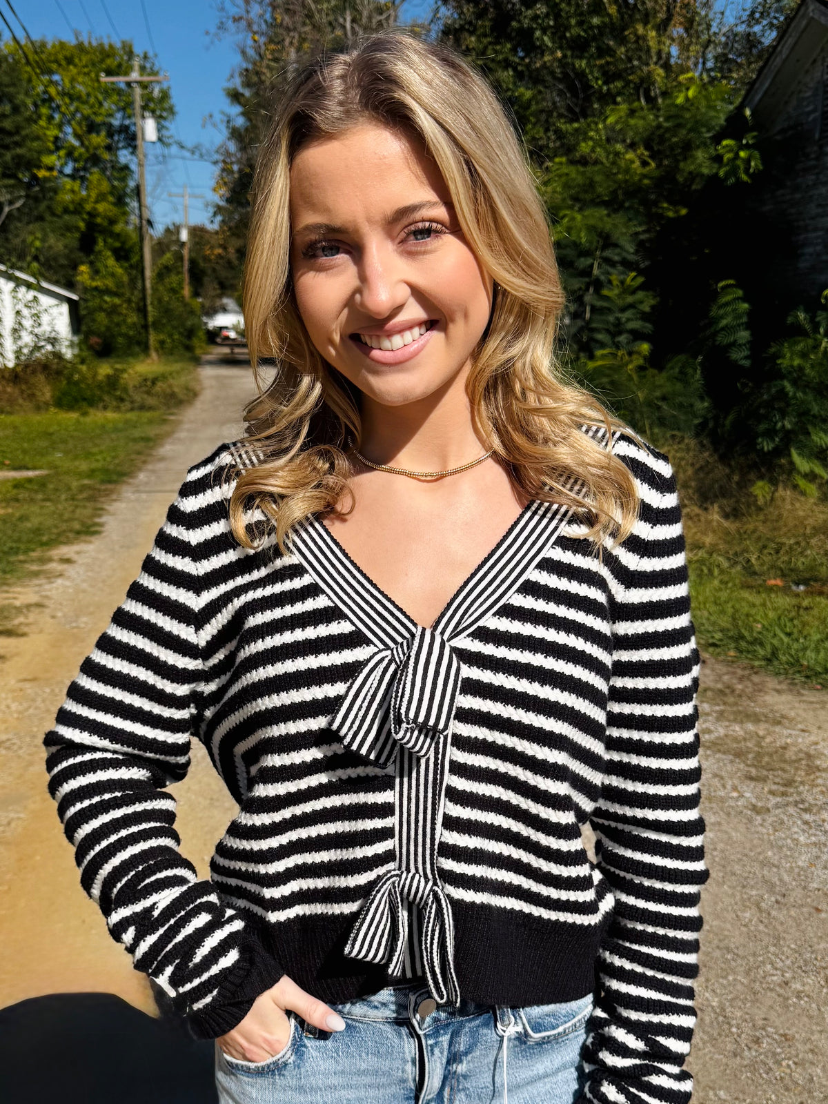 Bow Stripe Cardigan