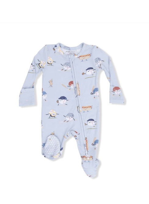 Angel Dear Baseball Playing Baseball 2 Way Ruffle Back Zipper Footie