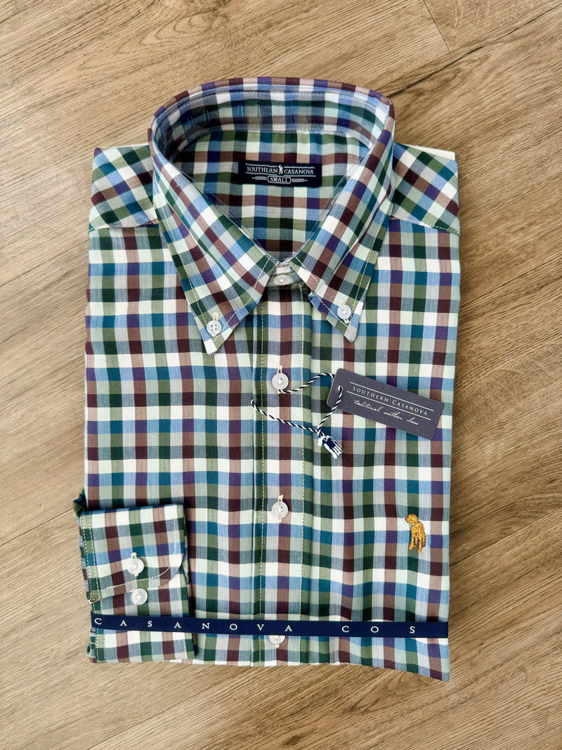 Southern Casanova- LS Button Down-Sage Brush Check