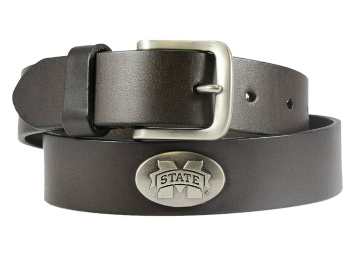 MISSISSIPPI STATE BULLDOGS KID’S COLLEGIATE BROWN LEATHER CONCHO BELT.