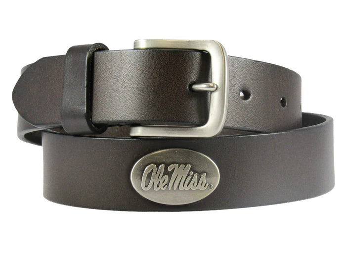 OLE MISS REBELS KID’S COLLEGIATE BROWN LEATHER CONCHO BELT.