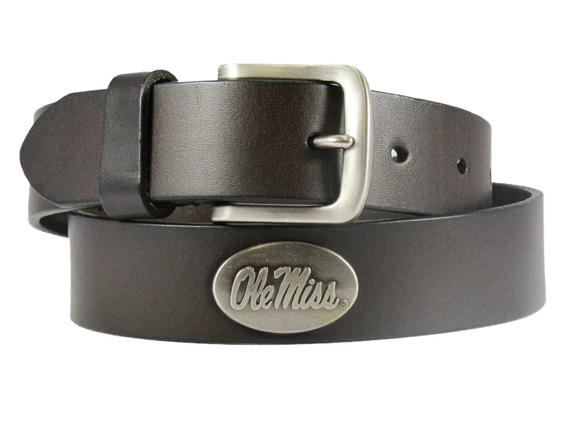 OLE MISS REBELS MEN'S COLLEGIATE BROWN LEATHER CONCHO BELT.