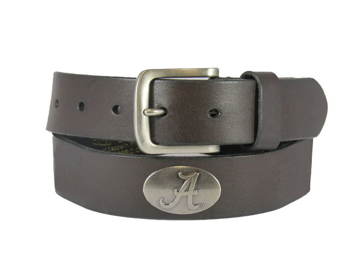 ALABAMA CRIMSON TIDE MEN'S COLLEGIATE BROWN LEATHER CONCHO BELT.