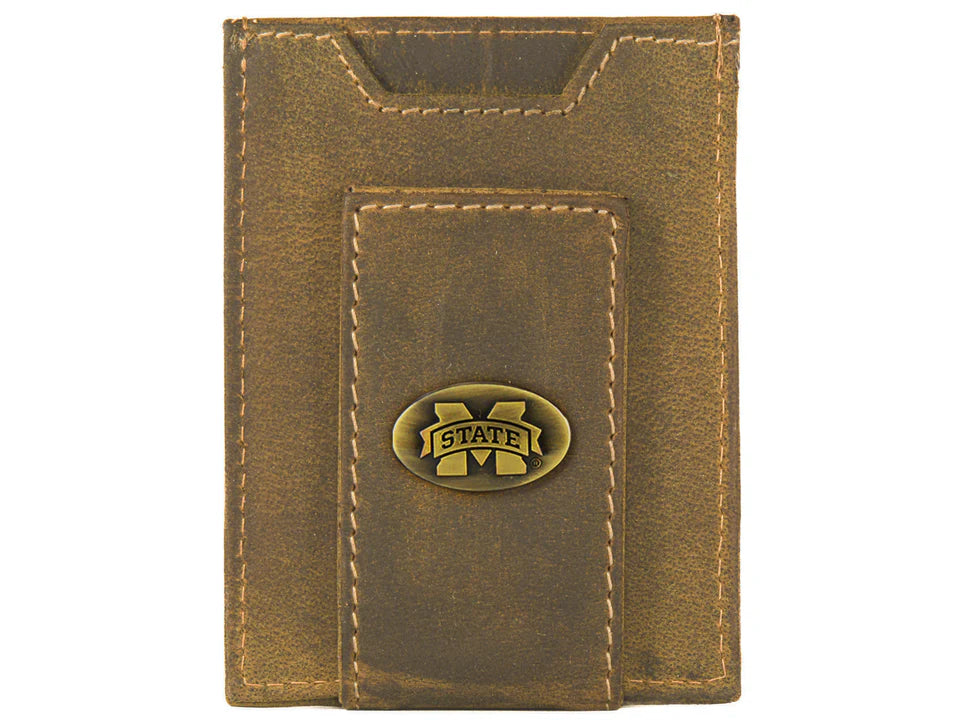 Zep-Pro - 
MISSISSIPPI STATE BULLDOGS VINTAGE TAN LEATHER MAGNETIC FRONT POCKET WALLET