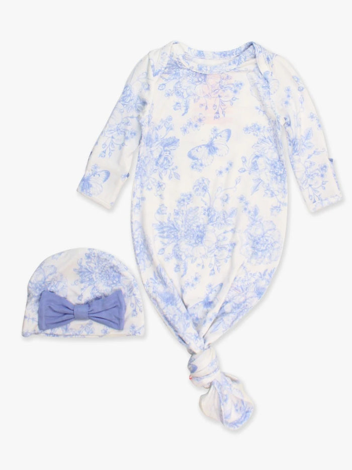 RuffleButts Ruffle Knotted Sleep Gown & Hat Set