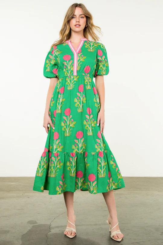 THML FLORAL PUFF SLEEVE MAXI DRESS