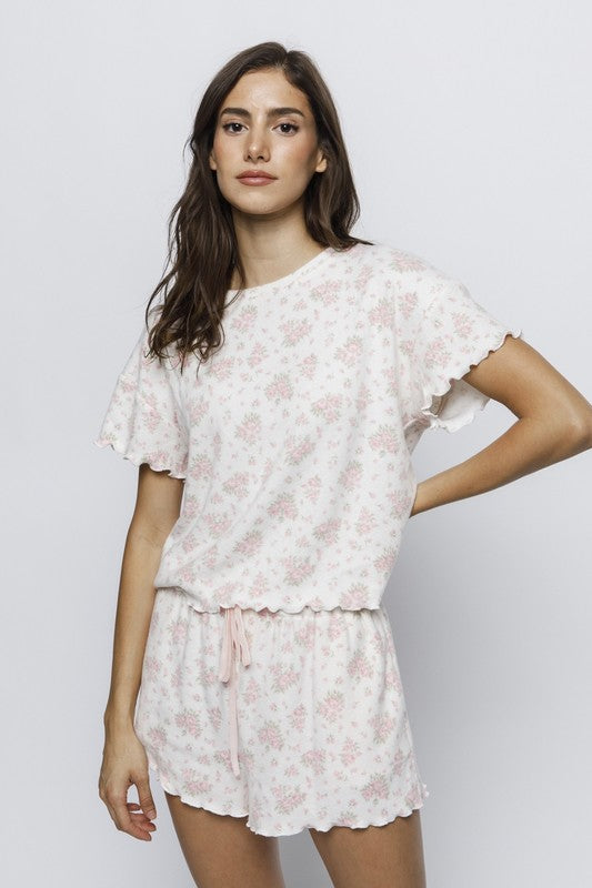 ROSE BOUQUET RIBBED LOUNGE SET