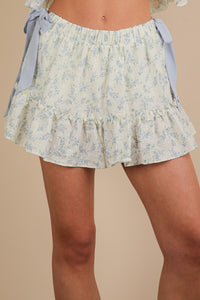 Floral Print Side Bow Mini Skirt W/ Shorts Inside