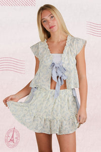Floral Print Side Bow Mini Skirt W/ Shorts Inside