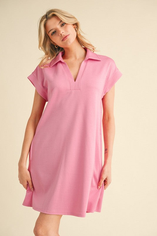 Solid dress with open collared neck