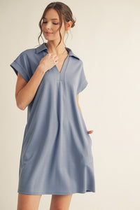 Solid dress with open collared neck