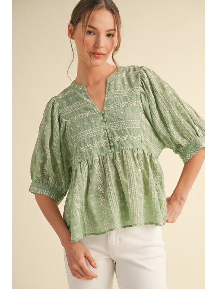 Flower embroidery baby doll top