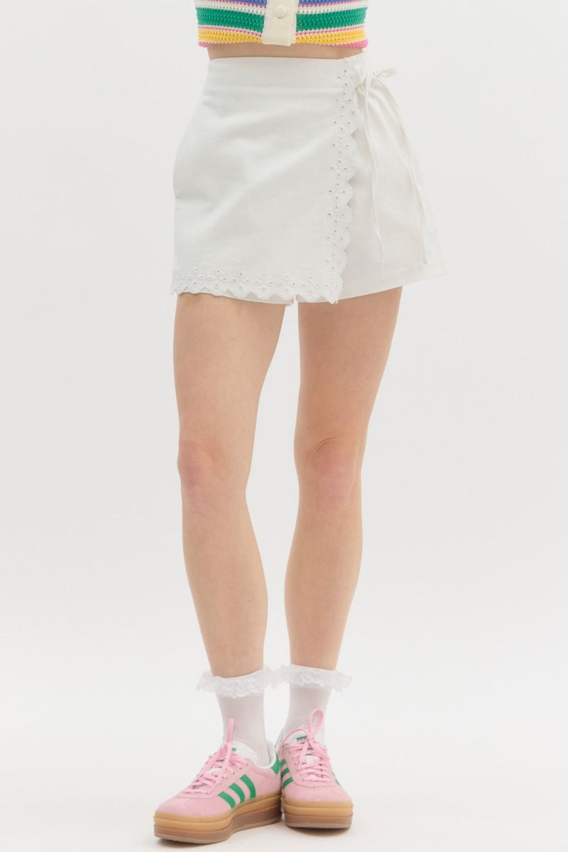 Solid high-waist wrap skort