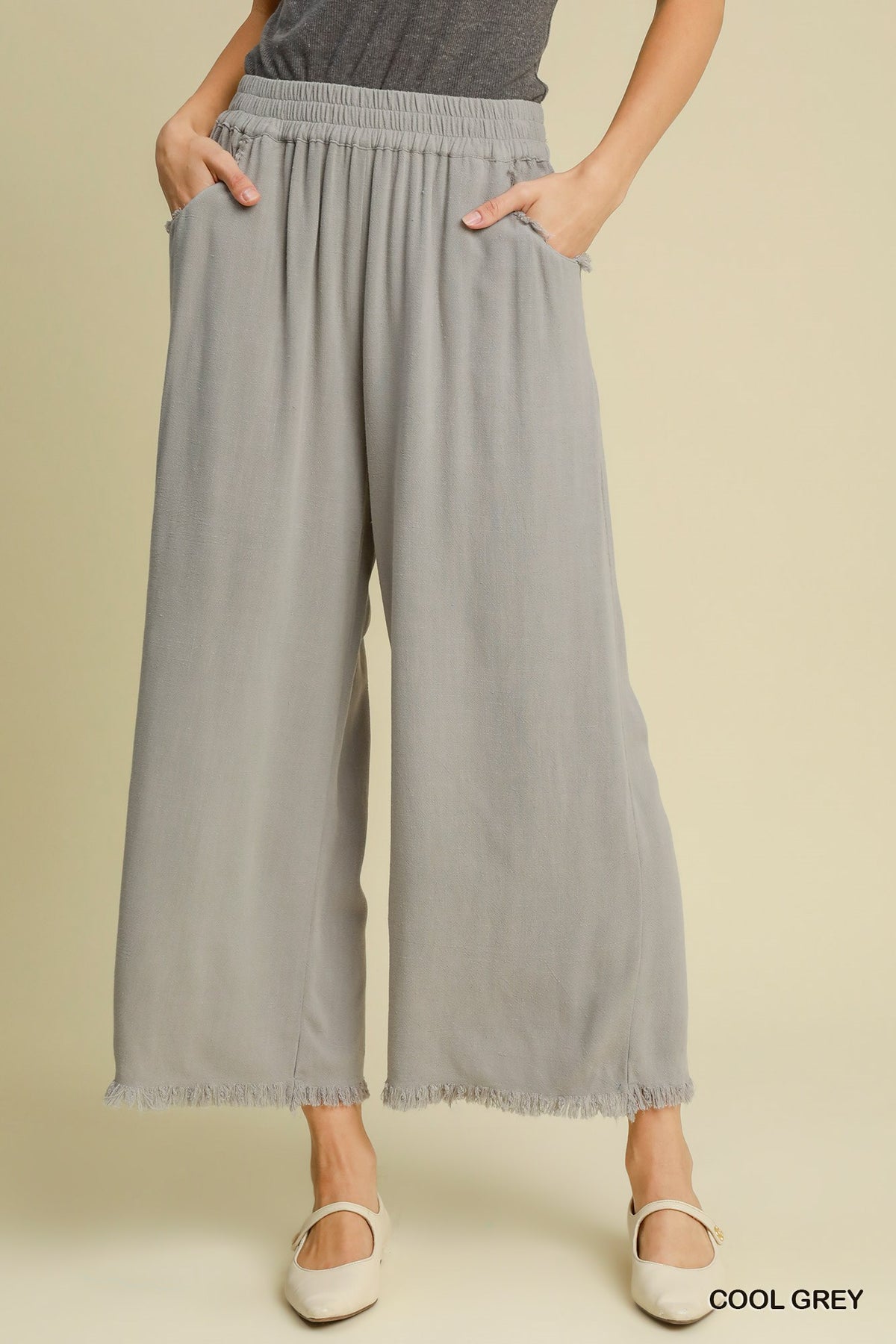 Frayed Hem Wide-Leg Pants