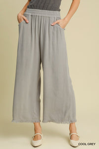 Frayed Hem Wide-Leg Pants