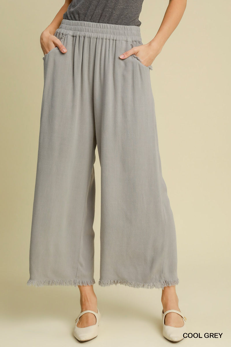 Frayed Hem Wide-Leg Pants