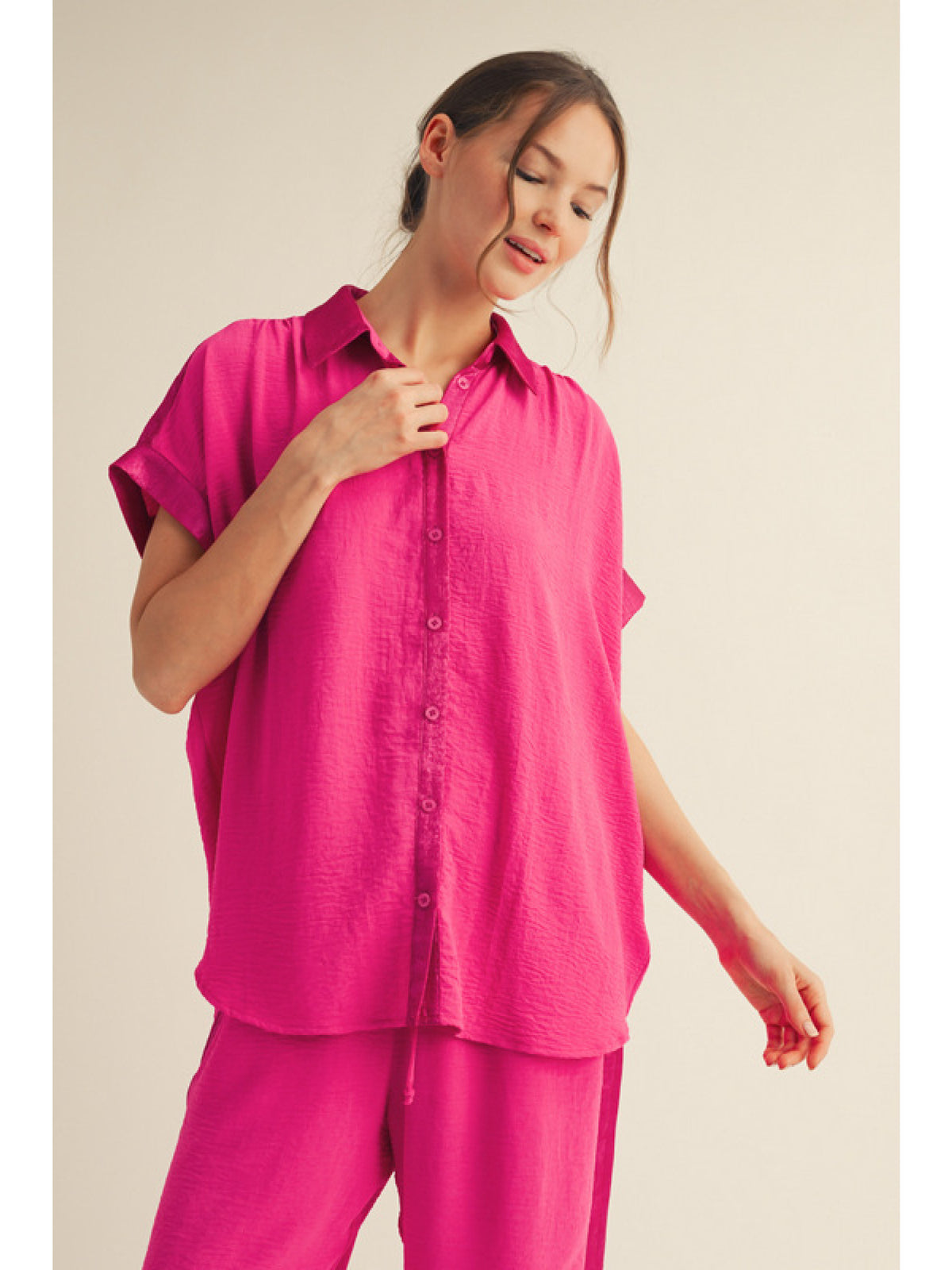 Drop shoulder button down loose fit top