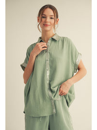 Drop shoulder button down loose fit top