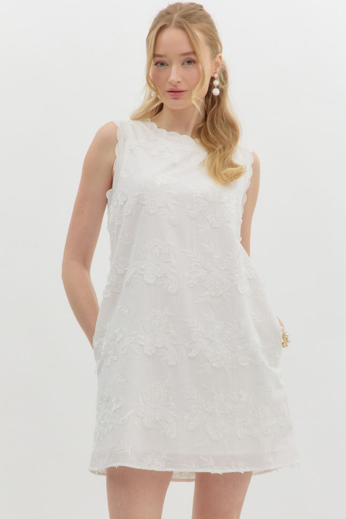 3D floral appliqué sleeveless pullover mini dress