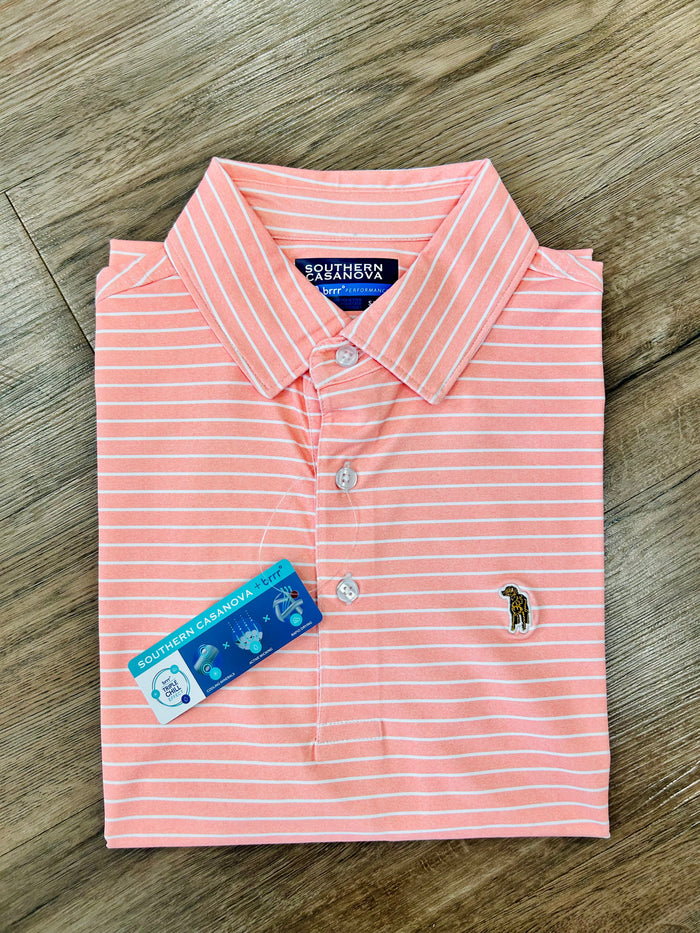 Southern Casanova-Brrr performance polo-sunset coral