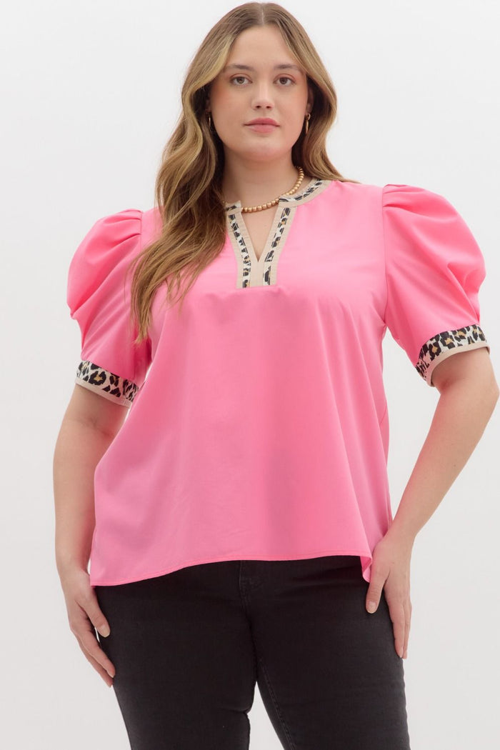 Solid pleated short voluminous sleeve pullover top