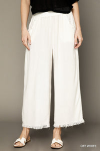 Frayed Hem Wide-Leg Pants