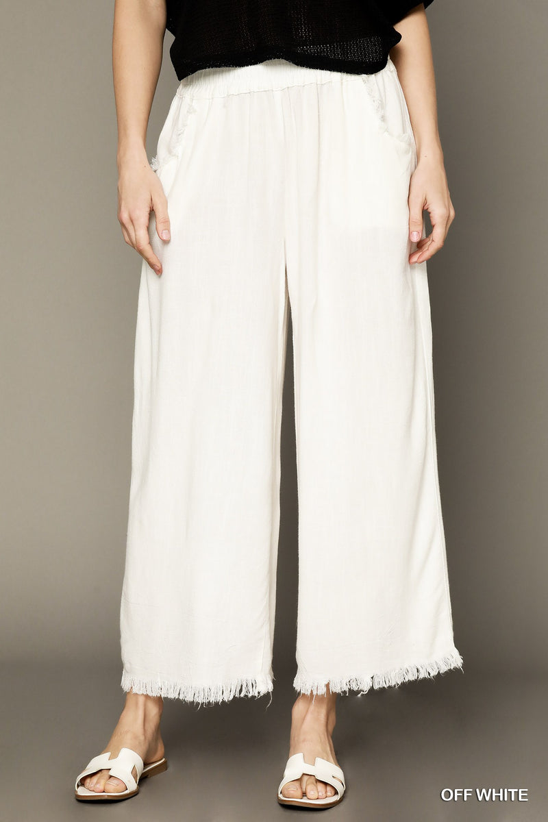 Frayed Hem Wide-Leg Pants