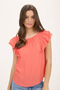 Ruffle Detail Back Bow Detail Short Sleeve Top