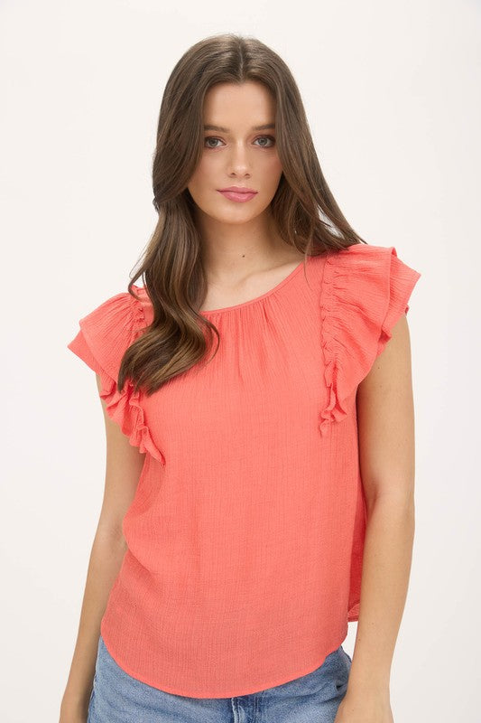 Ruffle Detail Back Bow Detail Short Sleeve Top