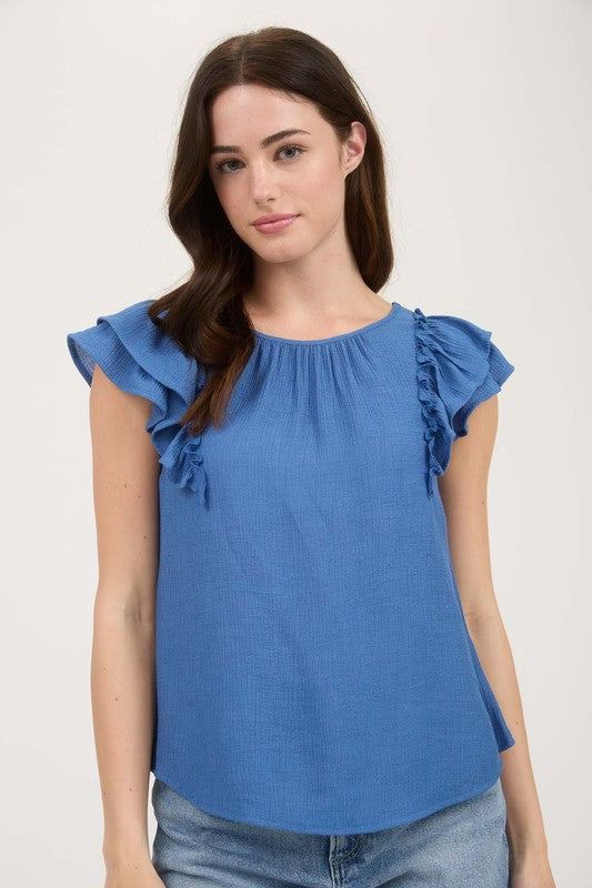 Ruffle Detail Back Bow Detail Short Sleeve Top