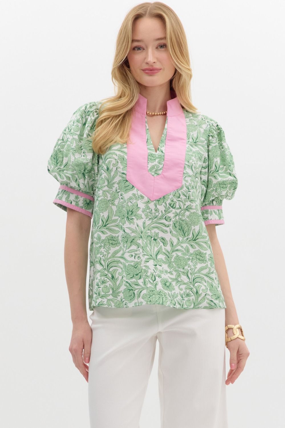 Floral print short voluminous puff sleeve pullover top