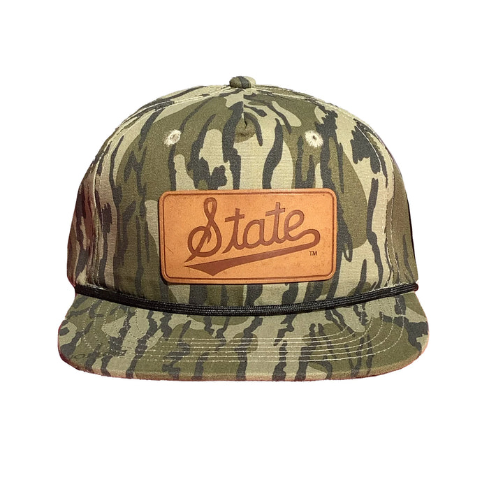 Speckle Bellies-Msu Camo State Script Leather Patch Rope