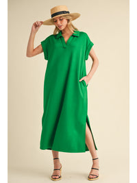 Solid Collared Midi Dress with Pockets