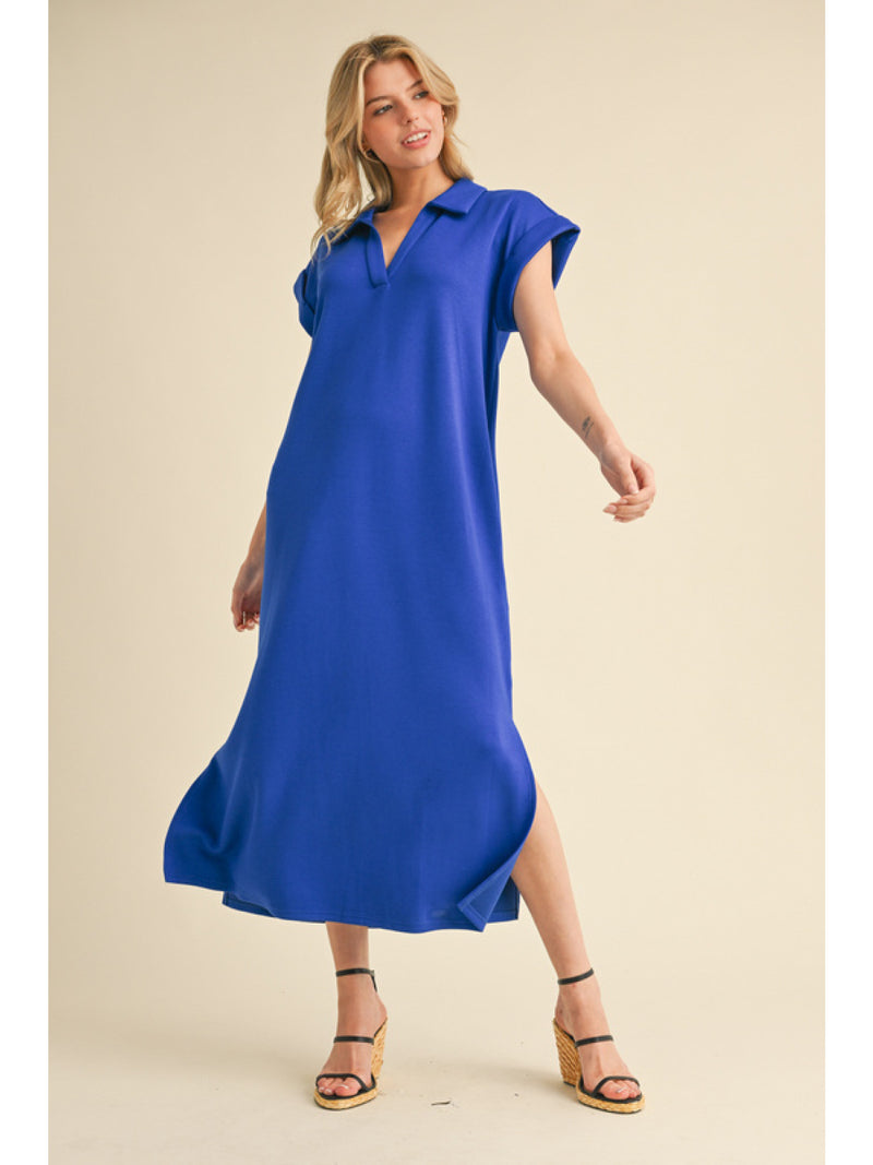 Solid Collared Midi Dress with Pockets