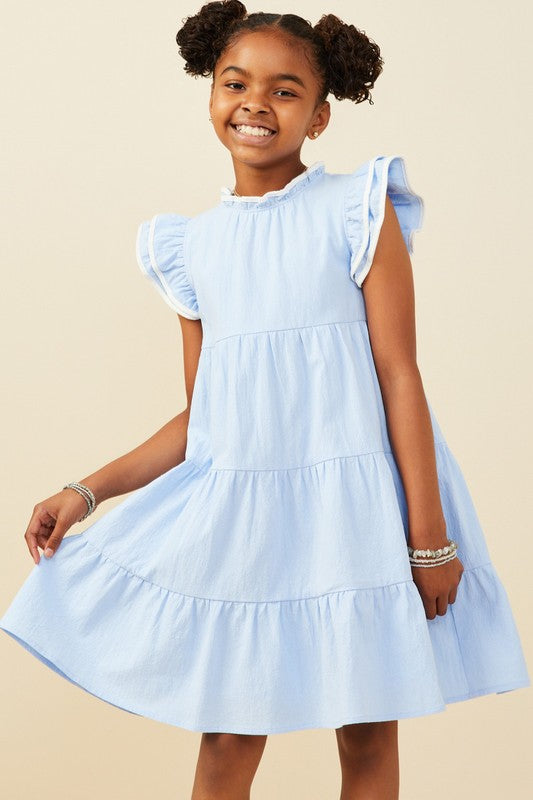 Girls Contrast Piped Ruffle Detail Dress