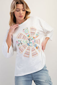 PATCHWORK MINERAL WASHED COTTON SLUB KNIT TOP