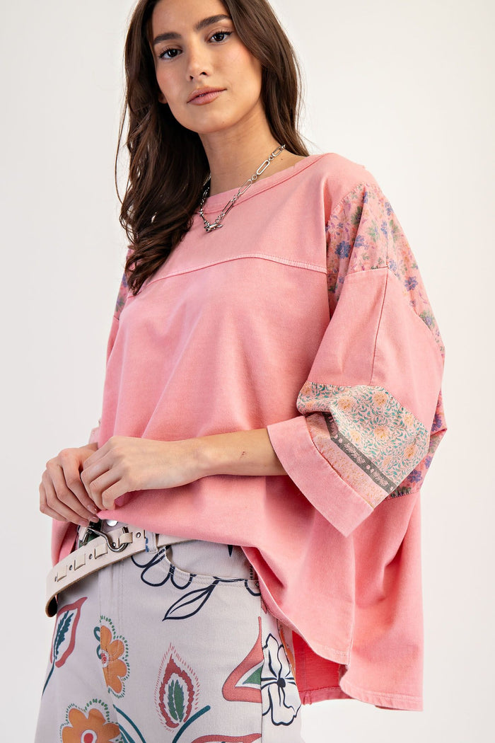 PRINT MIX MINERAL WASHED TERRY KNIT TOP
