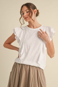 Cotton-slub Double Ruffle Tiered Sleeves Top