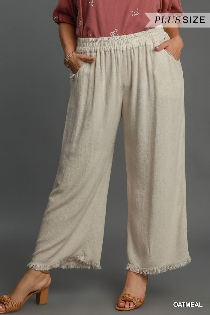 Frayed Hem Wide-Leg Pants