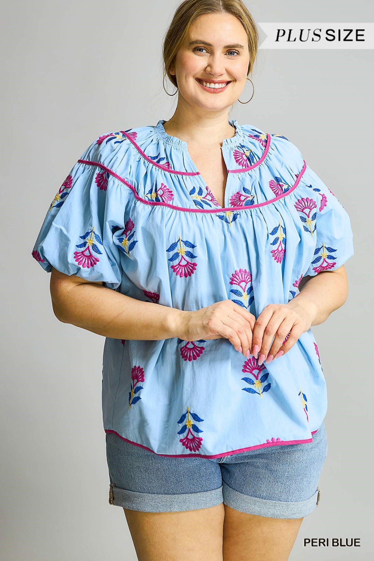 Sleeve Lining Flower Embroidered Top
