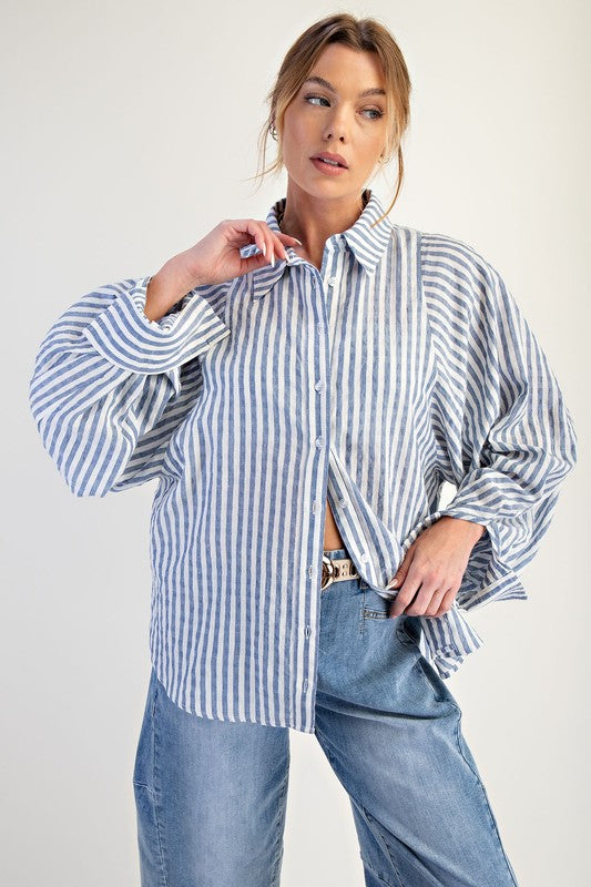 Striped Button Down Loose Fit Shirt