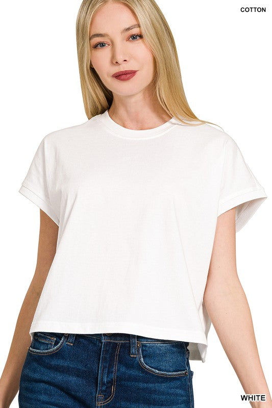 Premium Cotton Relaxed Crop Tee