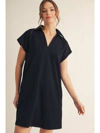 Solid dress with open collared neck