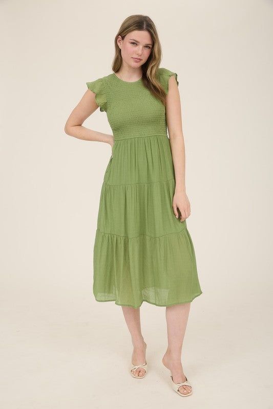 Spin Around Tiered Midi Dress With Smocked Detail -